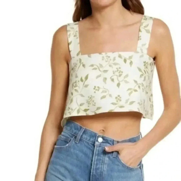 NWT Reformation Carine Junebug floral leaf print linen crop top XL B709 - Picture 1 of 4